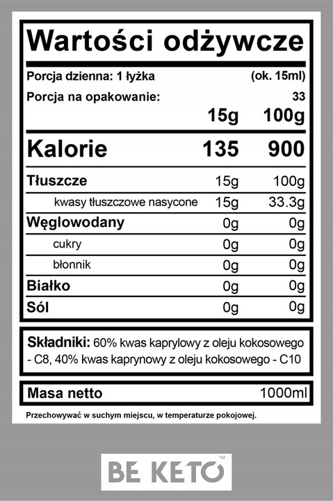 BeKeto Olej MCT C8+C10 1000ml Energia i Zdrowie BE KETO