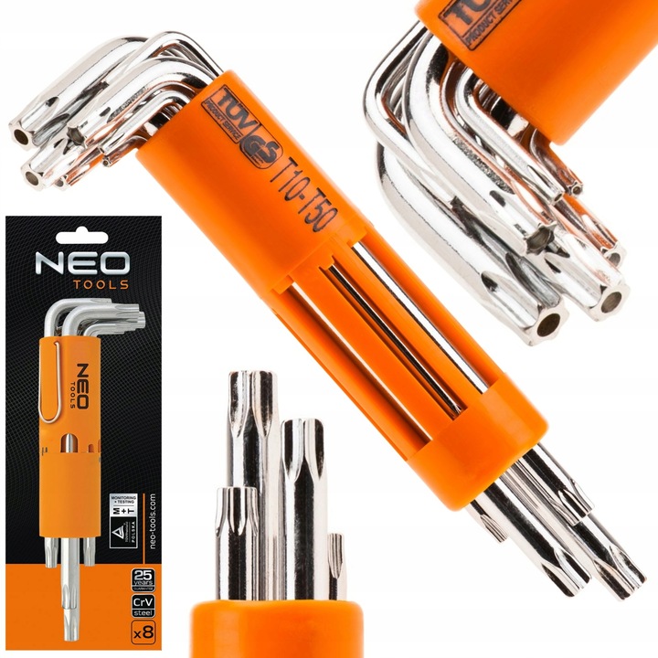 NEO KLUCZE IMBUSOWE TORX DŁUGIE ZE STALI CRV Z OTWOREM T10-T50 8EL 09-524