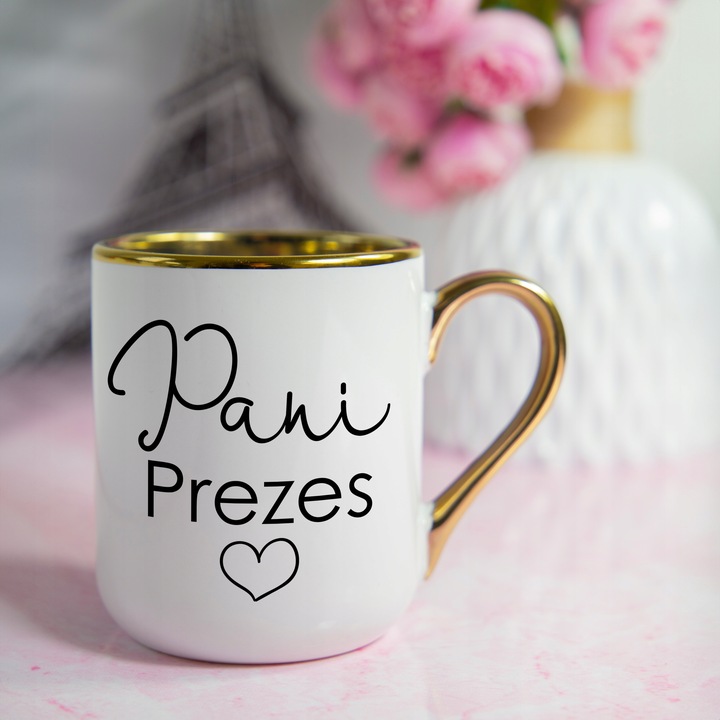 Kubek Elegant Biały Ucho Rant złoty PREZENT DLA SUPER SZEFOWA MiX WZORÓW