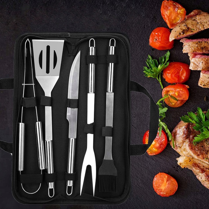 STALOWY Zestaw grillowy akcesoria przybory sztućce do grilla 5w1 + ETUI