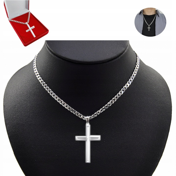 Łańcuszek z KRZYŻYKIEM Srebrny Męski Włoski Łańcuch Pancerka Krzyż WŁOSKI