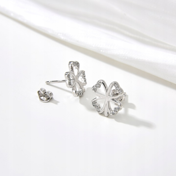 Kolczyki srebrne koniczynki wkrętki sztyfty kolczyki srebro próba 925