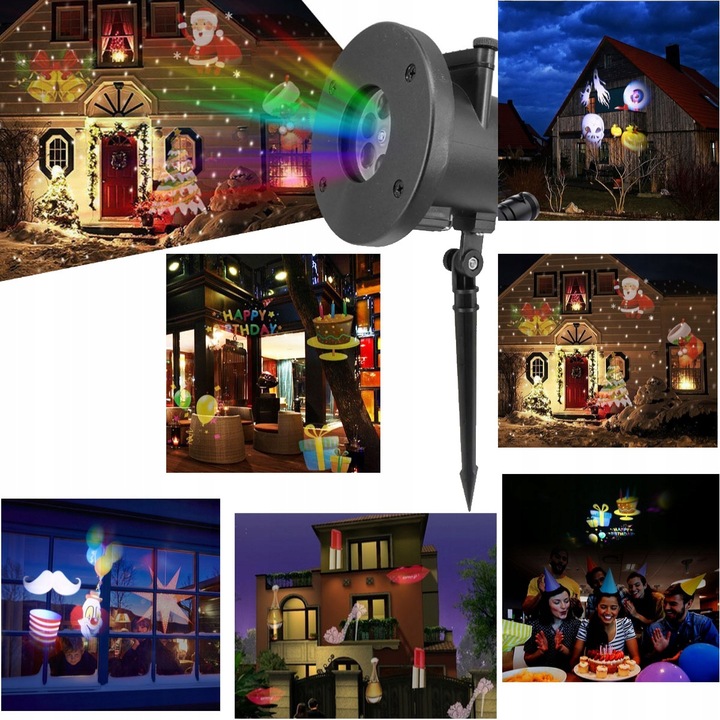 PROJEKTOR LED ŚNIEG ŚWIĄTECZNY 48 WZORÓW LASEROWY REFLEKTOR NA DOM RZUTNIK