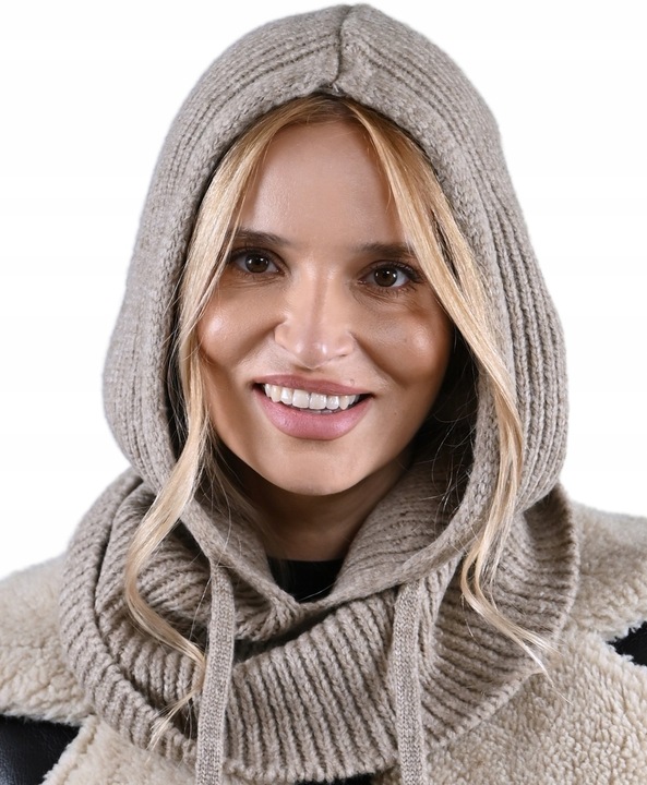 CZAPKA Kominiarka KAPTUR komin Balaclava damska ciepła miekka zimowa Latte