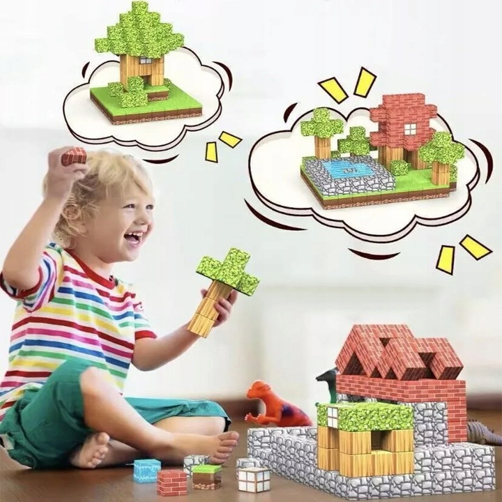 3D MAGNETYCZNY KLOCKI ZABAWKA MINECRAFT LEŚNY MONTESSORI 100 STZ