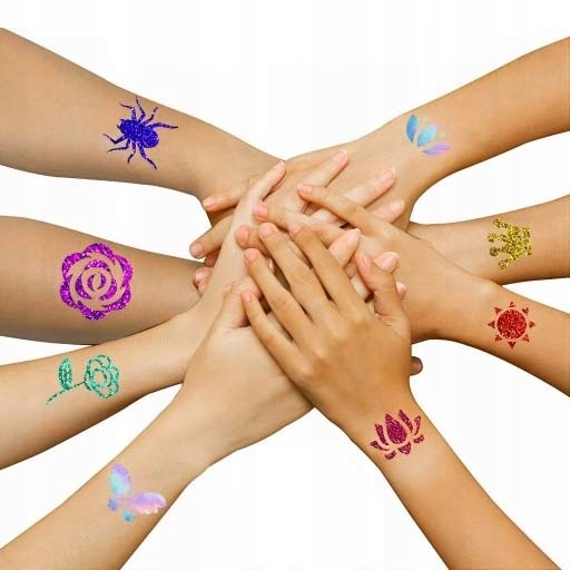 ZESTAW DO ROBIENIA TATUAŻY DUŻY SZABLONY TATUAŻE BROKATOWE ZMYWALNE BROKATY