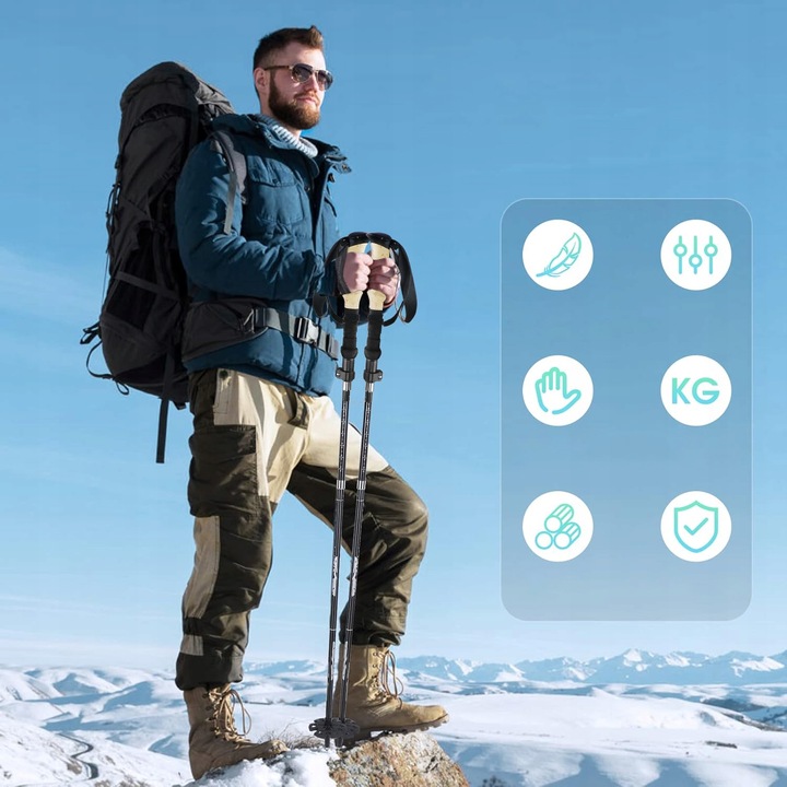 KIJE TREKKINGOWE SKŁADANE KIJKI W GÓRY DO TURYSTYCZNE REGULOWANE ALUMINIOWE