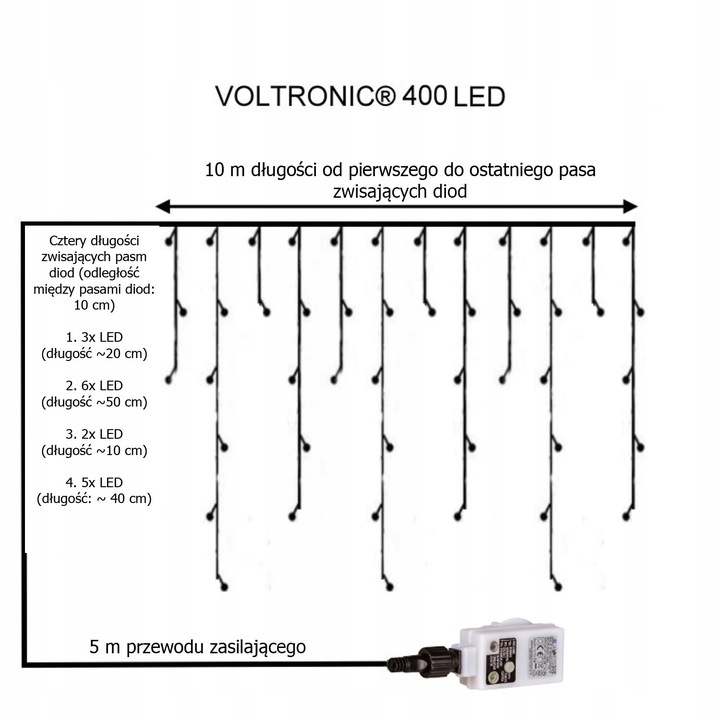 LAMPKI ZWISAJĄCE NA ZEWNĄTRZ KURTYNA ŚWIETLNA 400 LED + PILOT