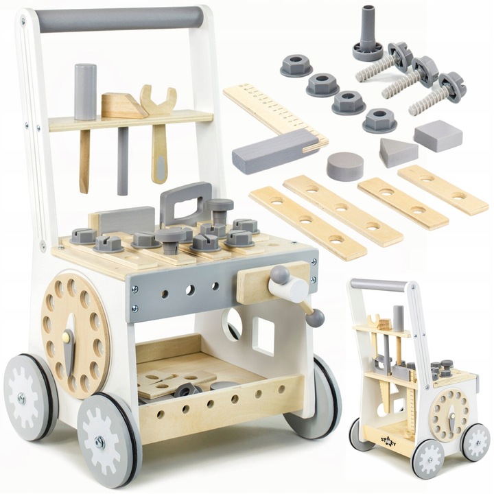 Pchacz drewniany chodzik jeżdzik dzieci warsztat zestaw majsterkowicza 3w1
