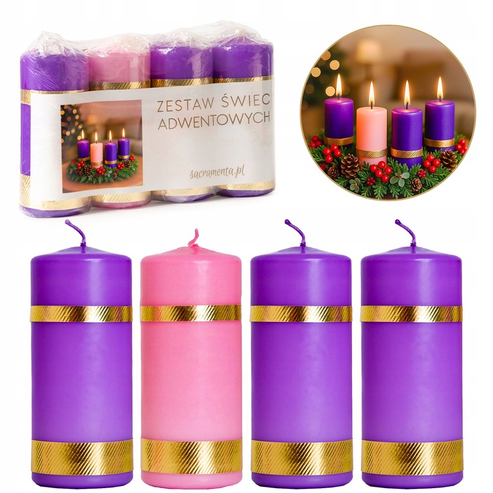 ŚWIECE ADWENTOWE ZESTAW ŚWIEC ADWENTOWYCH komplet do 3x fiolet 1x róż 11 cm