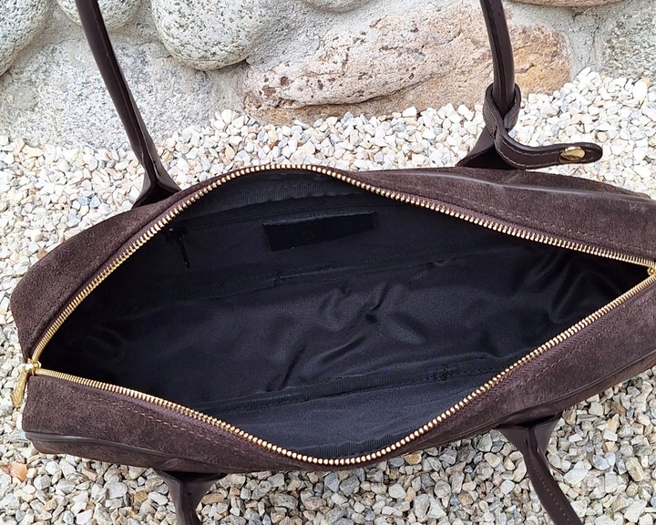 Zamszowa WŁOSKA torebka z troczkiem SKÓRA NATURALNA Vera Pelle czekoladowa