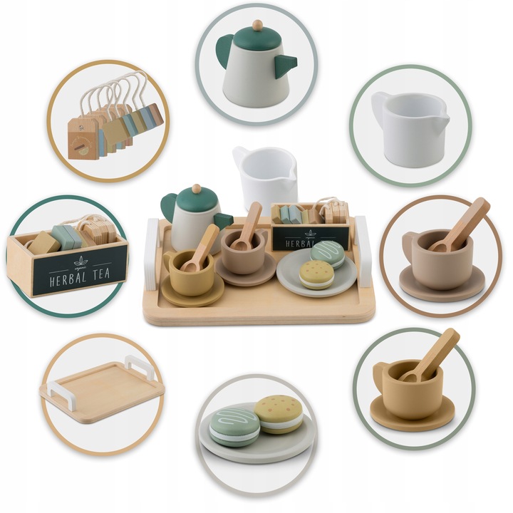 Drewniany serwis kawowy dla dzieci zestaw do kawy i herbaty zabawki Nukido