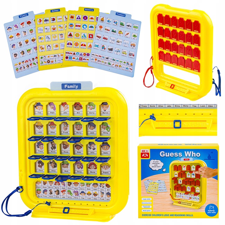 Gra Rodzinna Pamięciowa Edukacyjna "Zgadnij Kto?" 4 Plansze Tablica Karty