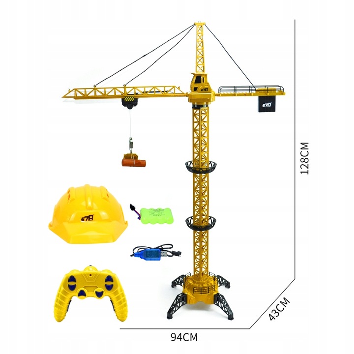DŹWIG RC DLA DZIECI ŻURAW BUDOWLANY STEROWANY 128cm OBROTOWY +KASK MATADI