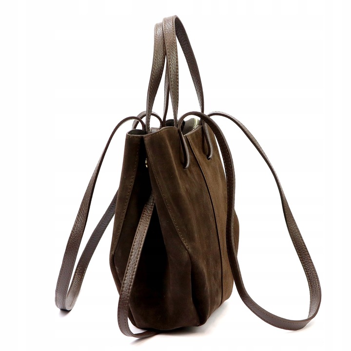 Vera Pelle torebka shopper skóra naturalna zamszowa brązowa czekoladowa