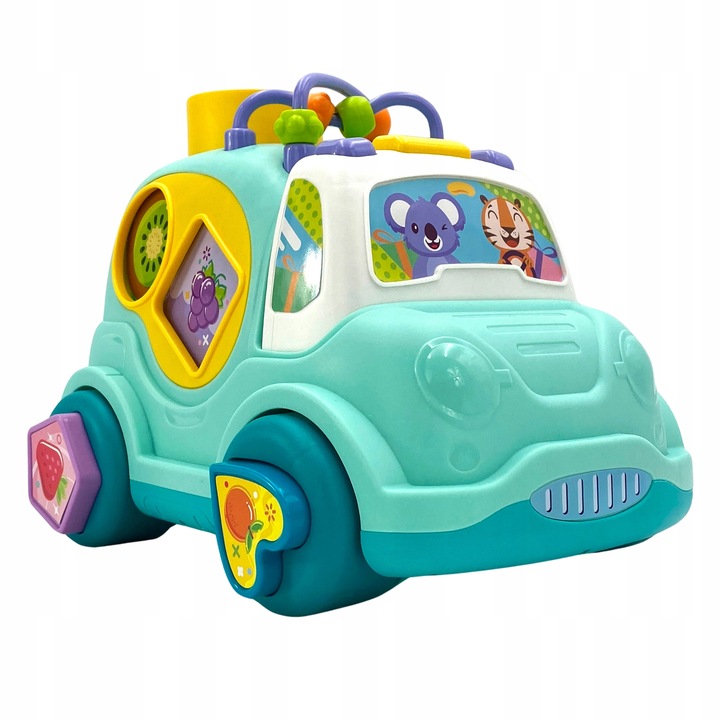 AUTO SORTER WESOŁY SAMOCHODZIK Z KLOCKAMI WBIJAK MONTESSORI LABIRYNT WOOPIE