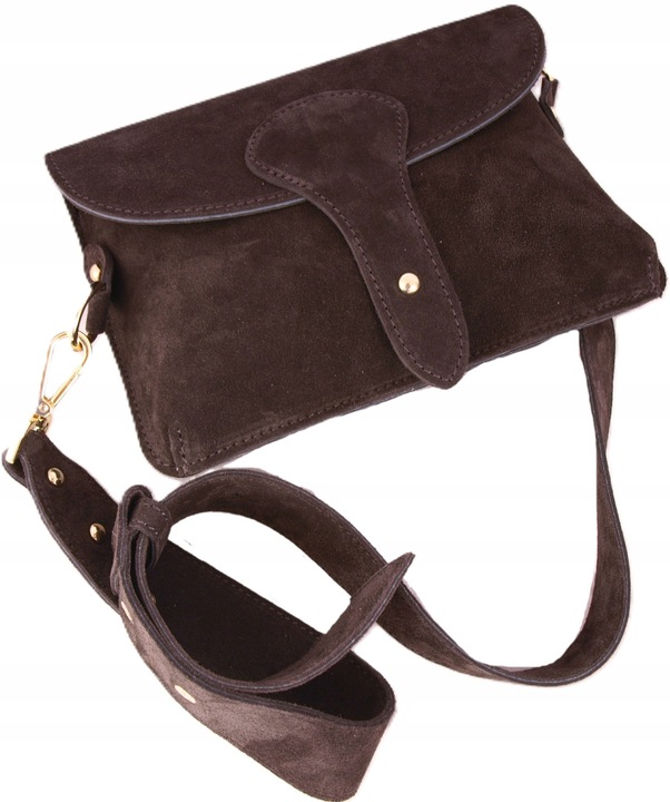 Zamszowa Torebka włoska CZEKOLADOWA nerka listonoszka MAXI DUŻA WERSJA