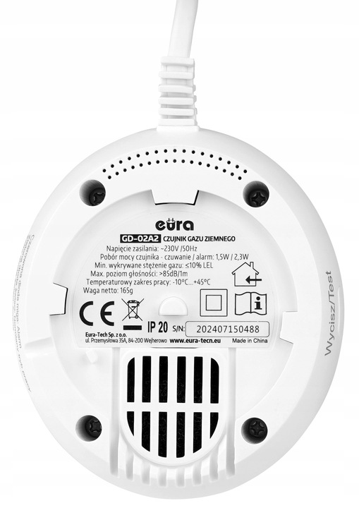 Czujnik gazu ziemnego metanu detektor gazu z kuchenek AC230V przewód 1,5m