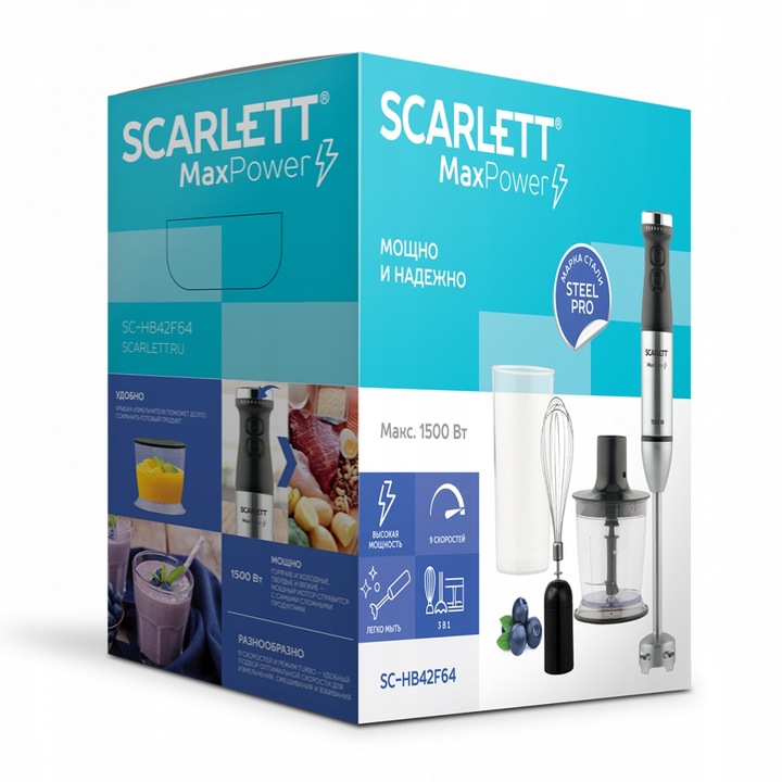 BLENDER RĘCZNY SCARLETT SC-HB42F64 1500 W CZARNY/SREBRNY