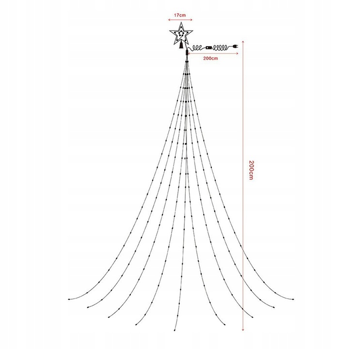 LAMPKI CHOINKOWE WODOSPAD 198 LED GWIAZDA 2M 9 PASM KOLOR PILOT 8 MOD