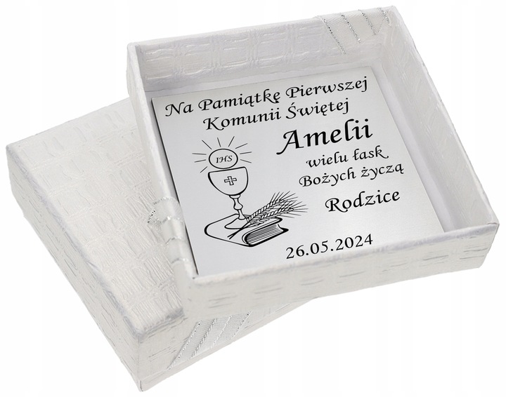 Łańcuszek Srebrny MEDALIK Komunijny Matka Boska do Komunii na Chrzest