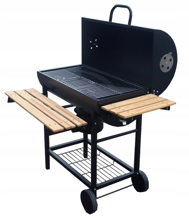 GRILL OGRODOWY DUŻY BBQ WĘGLOWY 3 RUSZTY Z POKRYWĄ TERMOMETR 71x36 cm RUSZT