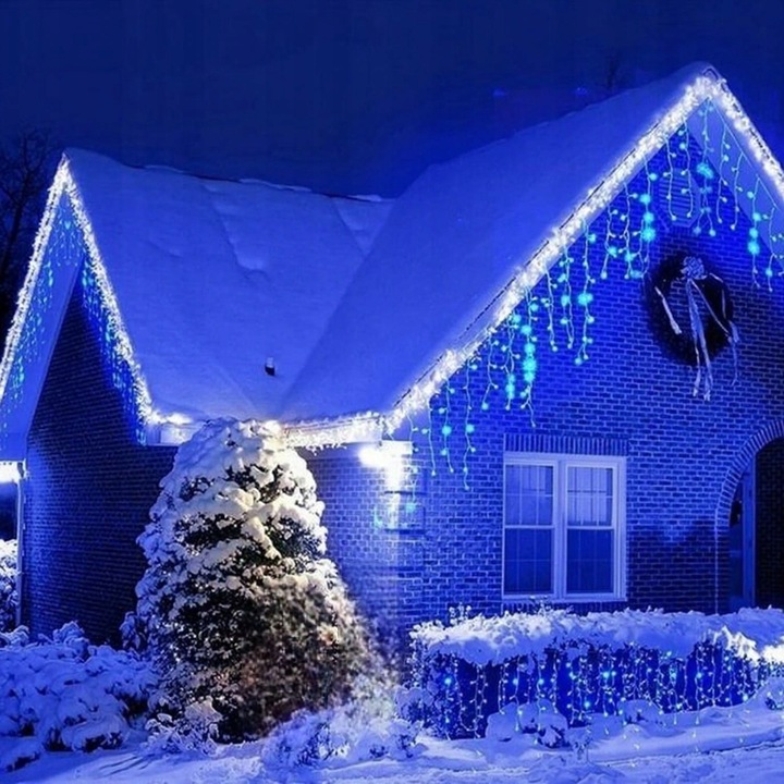 SOPLE 500 LED KURTYNA LAMPKI ZEWNĘTRZNE NIEBIESKIE + FLASH ZIMNY BIAŁY 15M