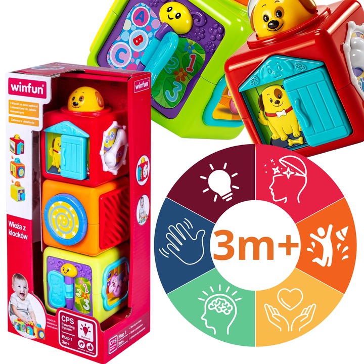 SMILY PLAY Wieża z klocków kolorowa kostka sensoryczna edukacyjna 3m+