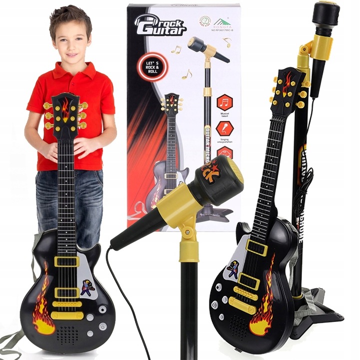 Gitara DLA DZIECI Elektryczna Na Baterie + Mikrofon Na Statywie + 6 melodii
