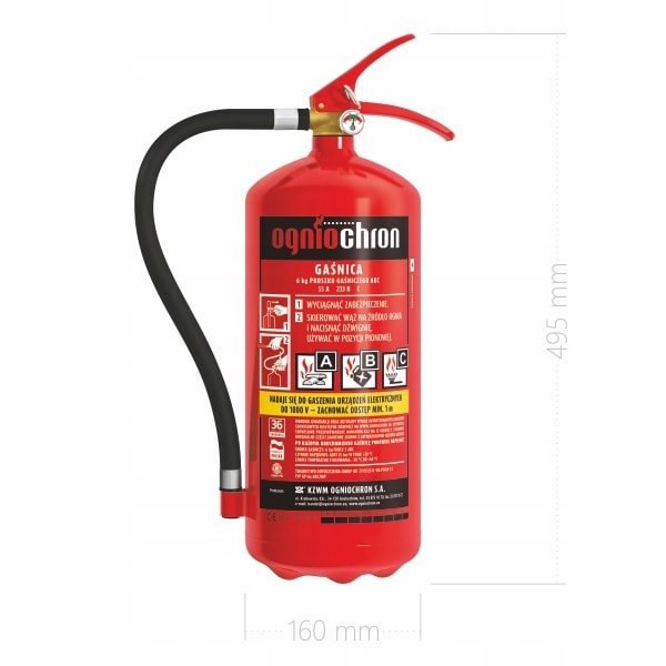 Gaśnica proszkowa 6 kg GP- 6x ABC OGNIOCHRON wieszak + znak