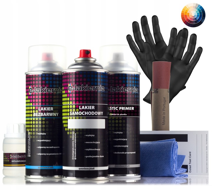 LAKIER SAMOCHODOWY SPRAY ZESTAW DO PLASTIKU KAŻDY KOLOR E-LAKIERNIA