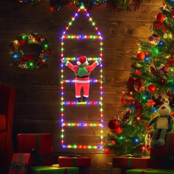 ŚWIĄTECZNE LAMPKI LED DRABINKA ŚWIĘTEGO MIKOŁAJA 8 TRYBÓW 75 CM PILOT USB