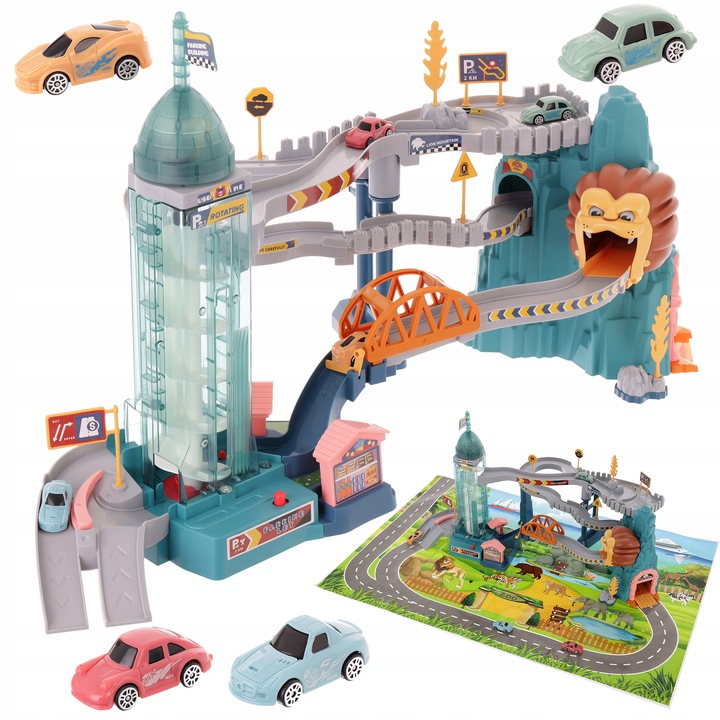 TOR WYŚCIGOWY JASKINIA LWA TOR SAMOCHODOWY ZESTAW 4 AUTKA