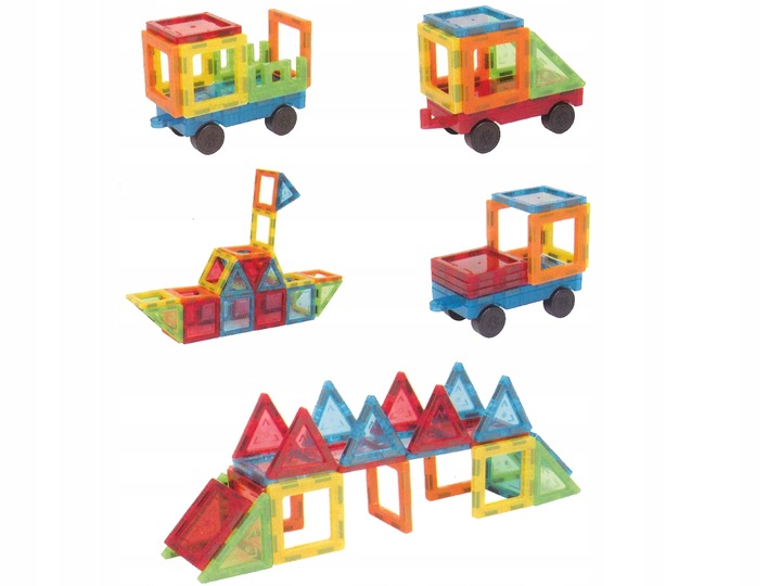 Klocki MAGNETYCZNE duży zestaw mocne magnesy PANELE MŁYN 130 elementów