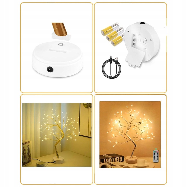 DRZEWKO ŚWIĄTECZNE OZDOBNE ŚWIECĄCE LED 50 CM LAMPKA NOCNA DEKORACJA USB