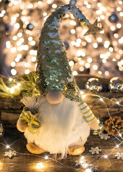 SKRZAT świąteczny KRASNAL gnom 47 cm Mikołaj DUŻY biały Świecący JUMIhome