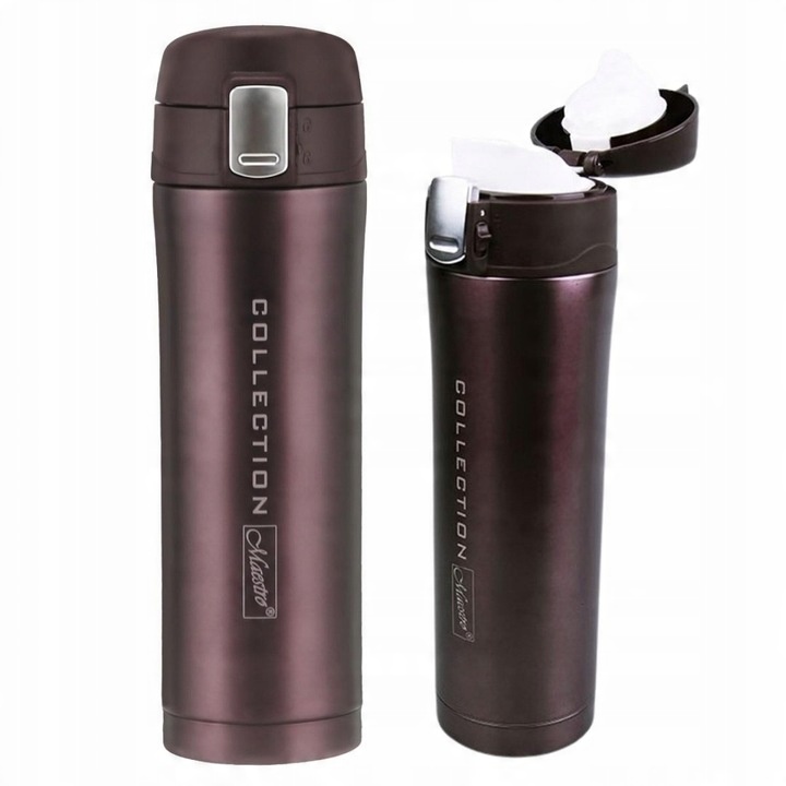 Elegancki Brązowy KUBEK TERMICZNY 450ML TERMOS Stalowy Bidon Maestro Brown