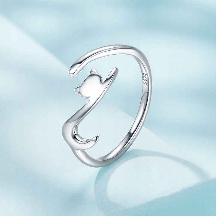 PIERŚCIONEK SREBRNY 925 KOT REGULOWANY PRZYTULANIE SREBRO 925