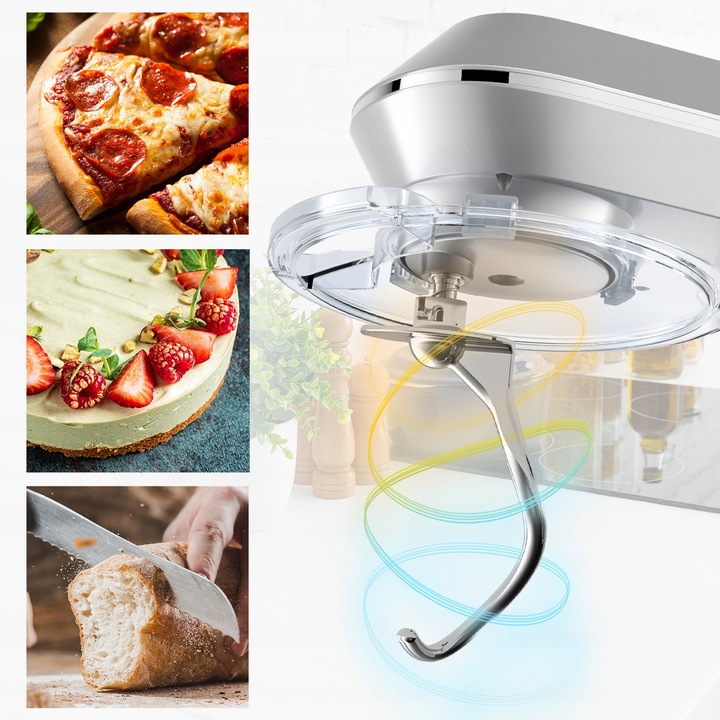 ROBOT KUCHENNY MIKSER PLANETARNY ZESTAW WIELOFUNKCYJNY SREBRNY 6,5L 2000W