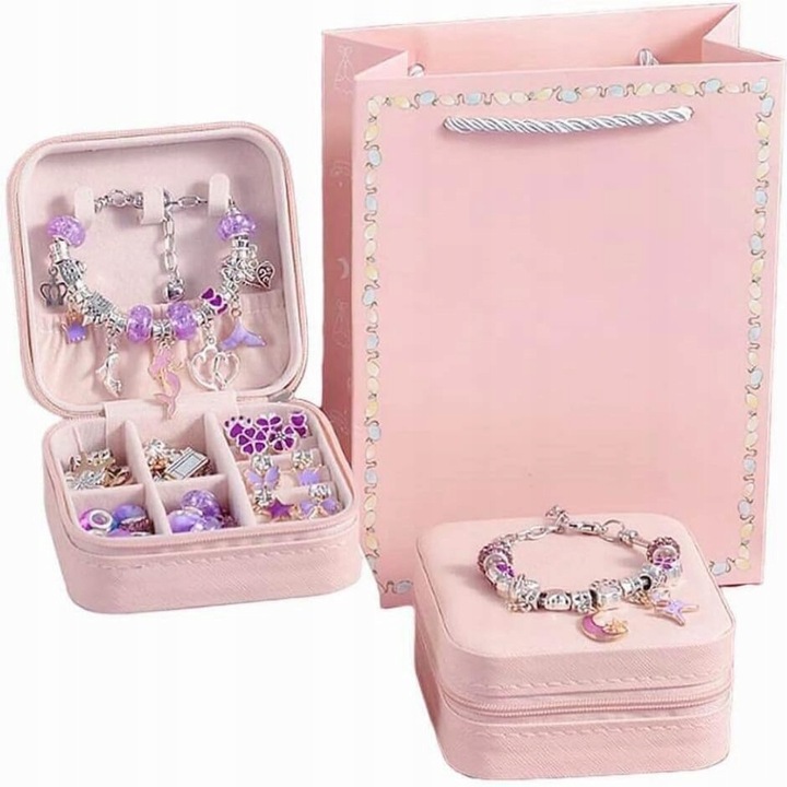 Zestaw Do Biżuterii Fiolet Komplet Koralików 68 Elementów Zestaw Kreatywny