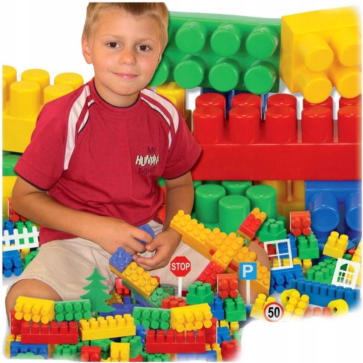 KLOCKI DUŻE PLASTIKOWE ZESTAW 200 el KONSTRUKCYJNE 28mm kolory dla chłopca