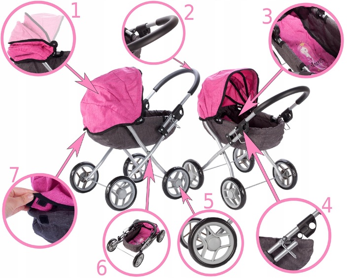 WÓZEK GŁĘBOKI DLA LALEK GONDOLA SKŁADANY I LEKKI PREZENT DLA DZIEWCZYNKI