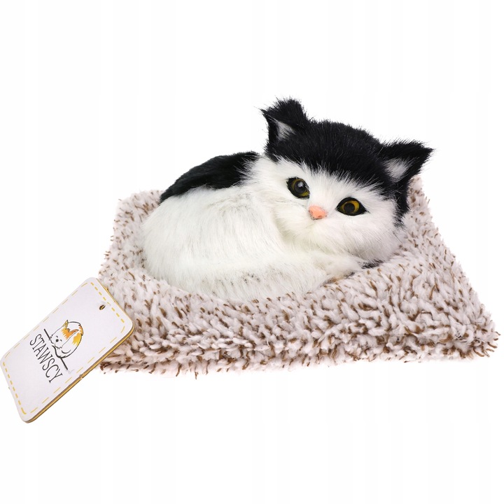 REALISTYCZNY KOTEK ŚPIĄCY NA PODUSZCE jak żywy MIAUCZĄCY figurka PREZENT