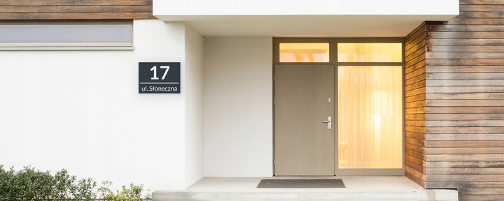 NIERDZEWNY NUMER NA DOM 40x30cm TABLICZKA ADRESOWA ANTRACYT + DYSTANSE