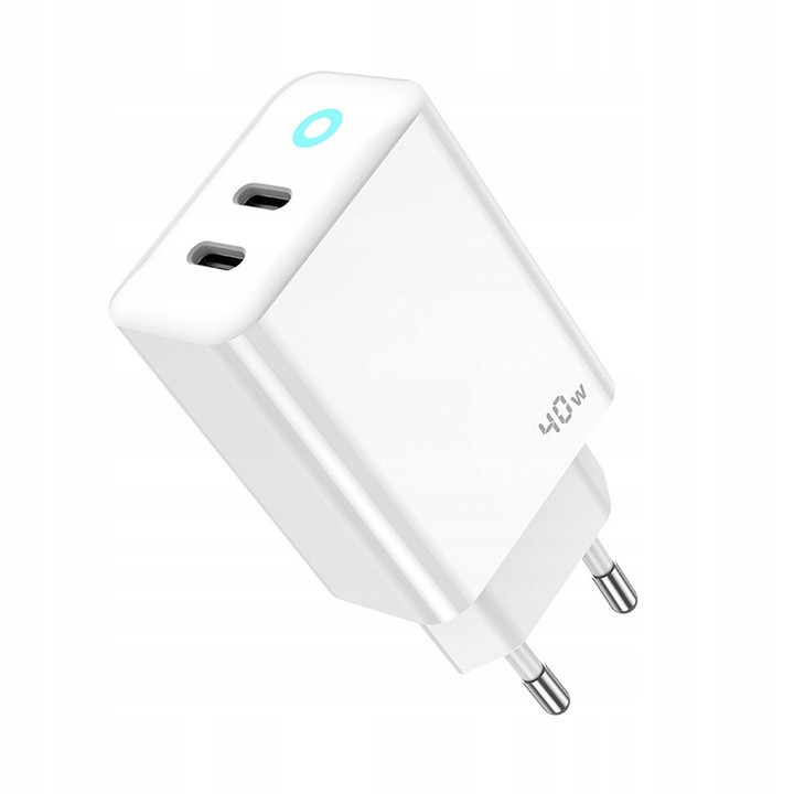 JELLICO ładowarka sieciowa EU19 GaN PD 40W 2xUSB-C Biały + Kabel 2x USB - C