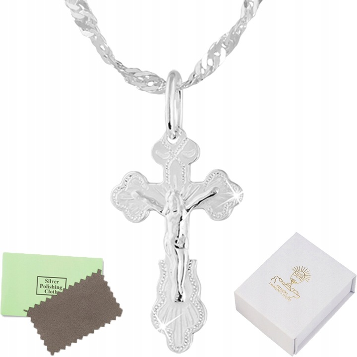 SREBRNY ŁAŃCUSZEK NASZYJNIK KRZYŻ KOMUNIA CHRZEST SREBRO 925