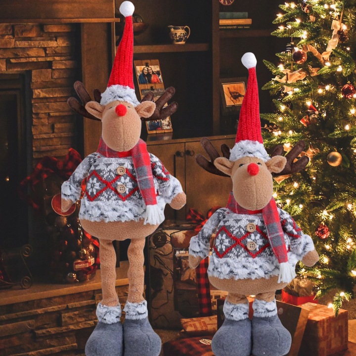 Skrzat Krasnal Świąteczny Teleskopowy Duży Gnom Wysoki Renifer Regulowany