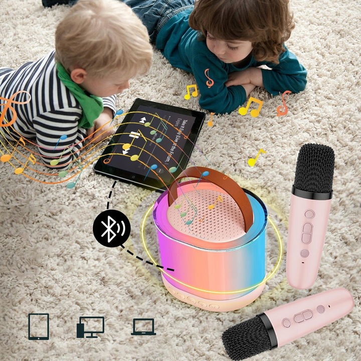 ZESTAW KARAOKE GŁOŚNIK BLUETOOTH 2 MIKROFONY USB MINI JACK NA IMPREZY