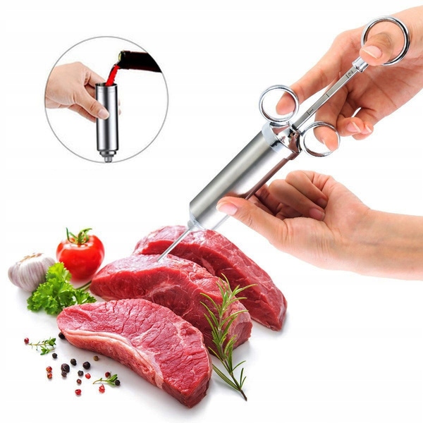 Strzykawka do PEKLOWANIA Natrysku Mięsa MARYNATĄ NASTRZYKIWARKA Stal 3 IGŁY