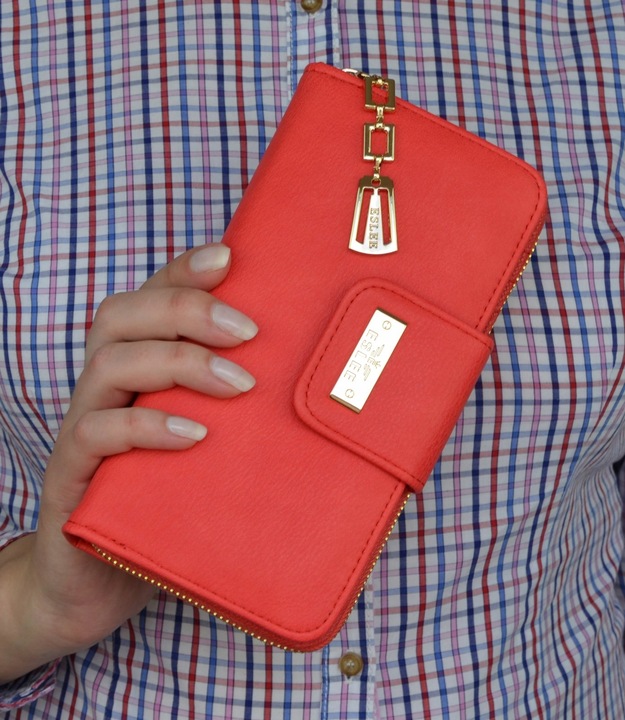 PORTFEL DAMSKI DUŻY TOREBKA NA ZAMEK PODWÓJNY MODNY ORGANIZER SUWAK STYLOWY